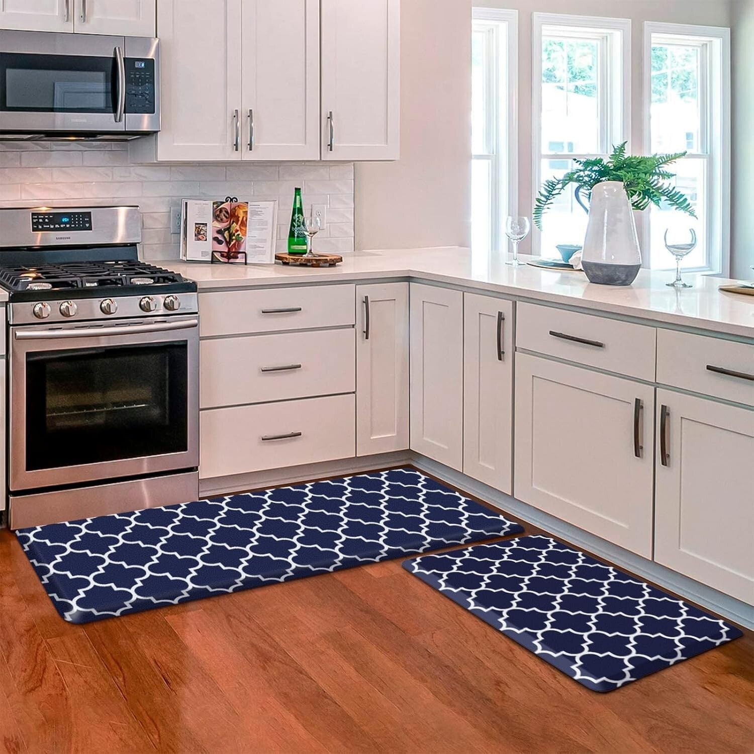 Waterproof Non-Skid Blue Kitchen Mat Set [2 Pcs] for Enhanced Standing Comfort