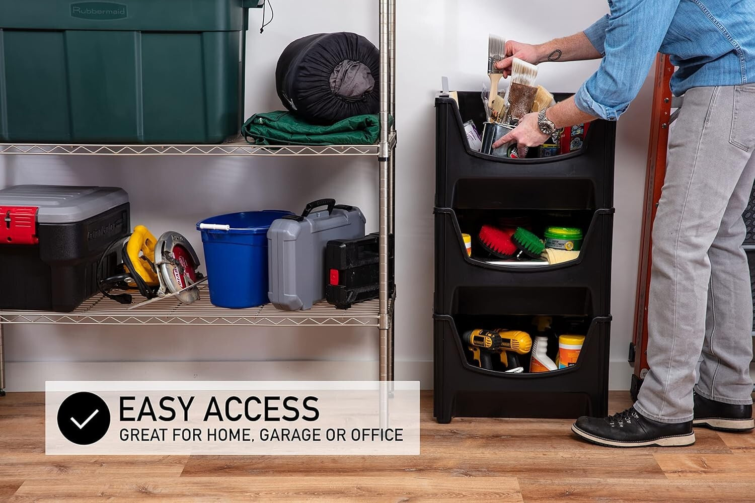 3-Piece Jumbo Stackable Storage Container Set, Durable with Extra-Large Handles