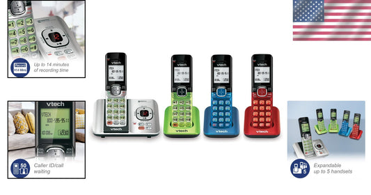 Stylish DECT 6.0 Cordless Phone Set: 4 Handsets, Wall-Mountable & Colorful