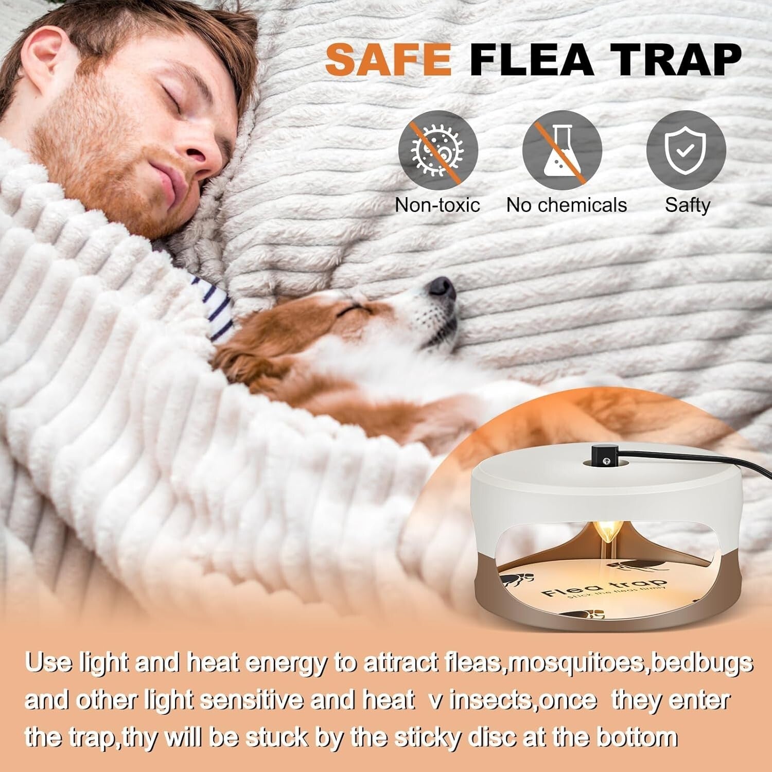 Durable Indoor Flea Light Trap Bundle - 4 Traps with UV Bulbs & Sticky Discs