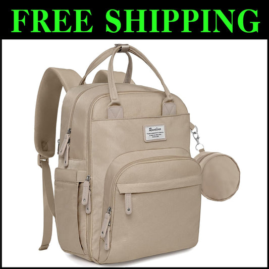 Stylish Waterproof Diaper Bag Backpack with Insulated Bottle Holders, Clay