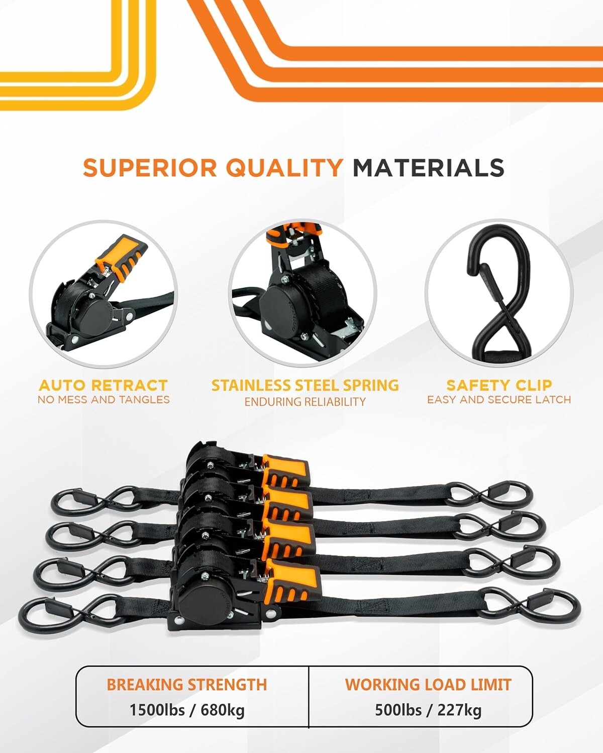 Durable 1 in x 10 ft Tie-Down Straps, 500lbs Load Limit - Ultimate Reliability