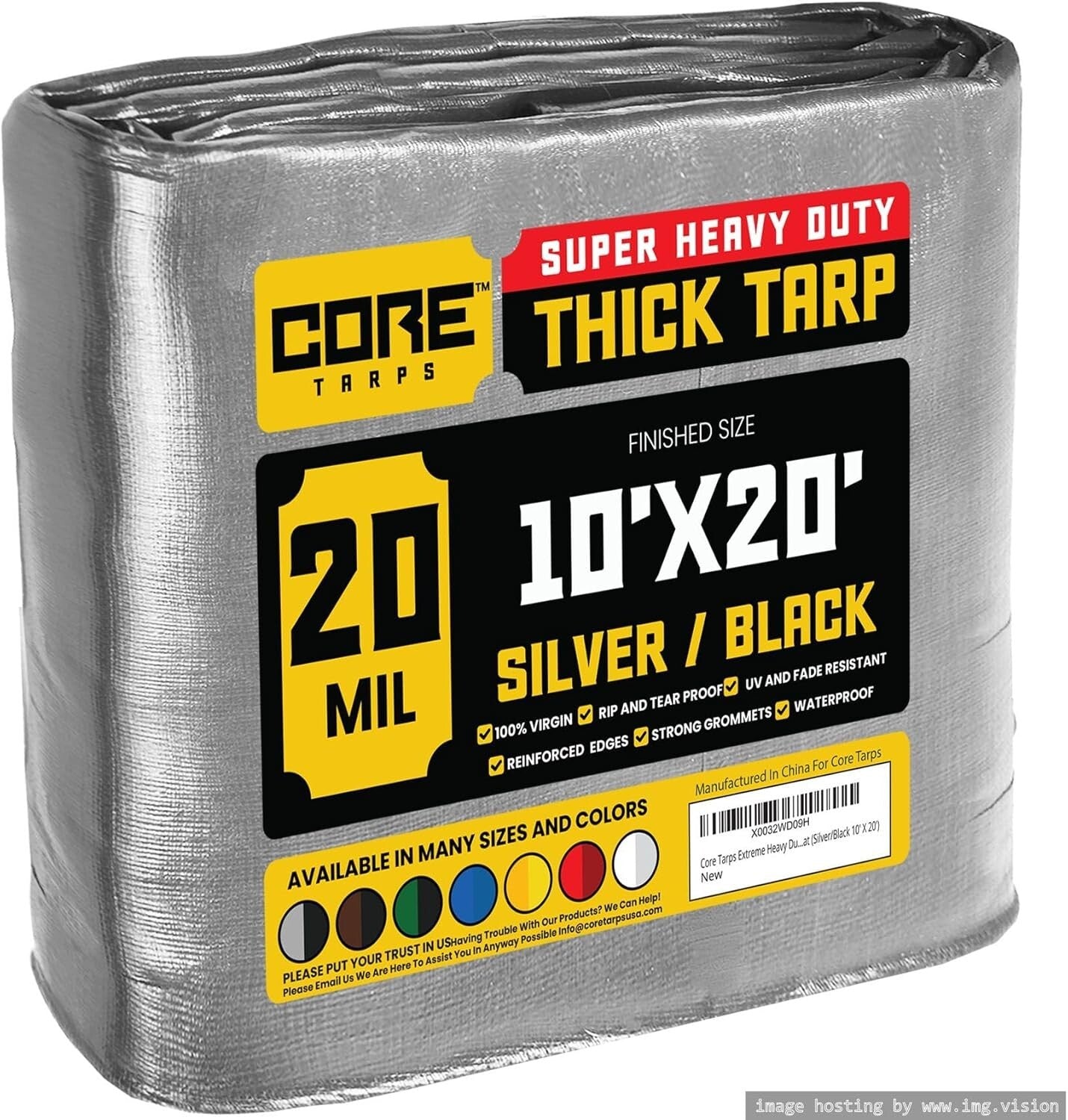 20 Mil Poly Tarp Cover - Rip and Tear Proof, Weatherproof Silver/Black 10' X 20'