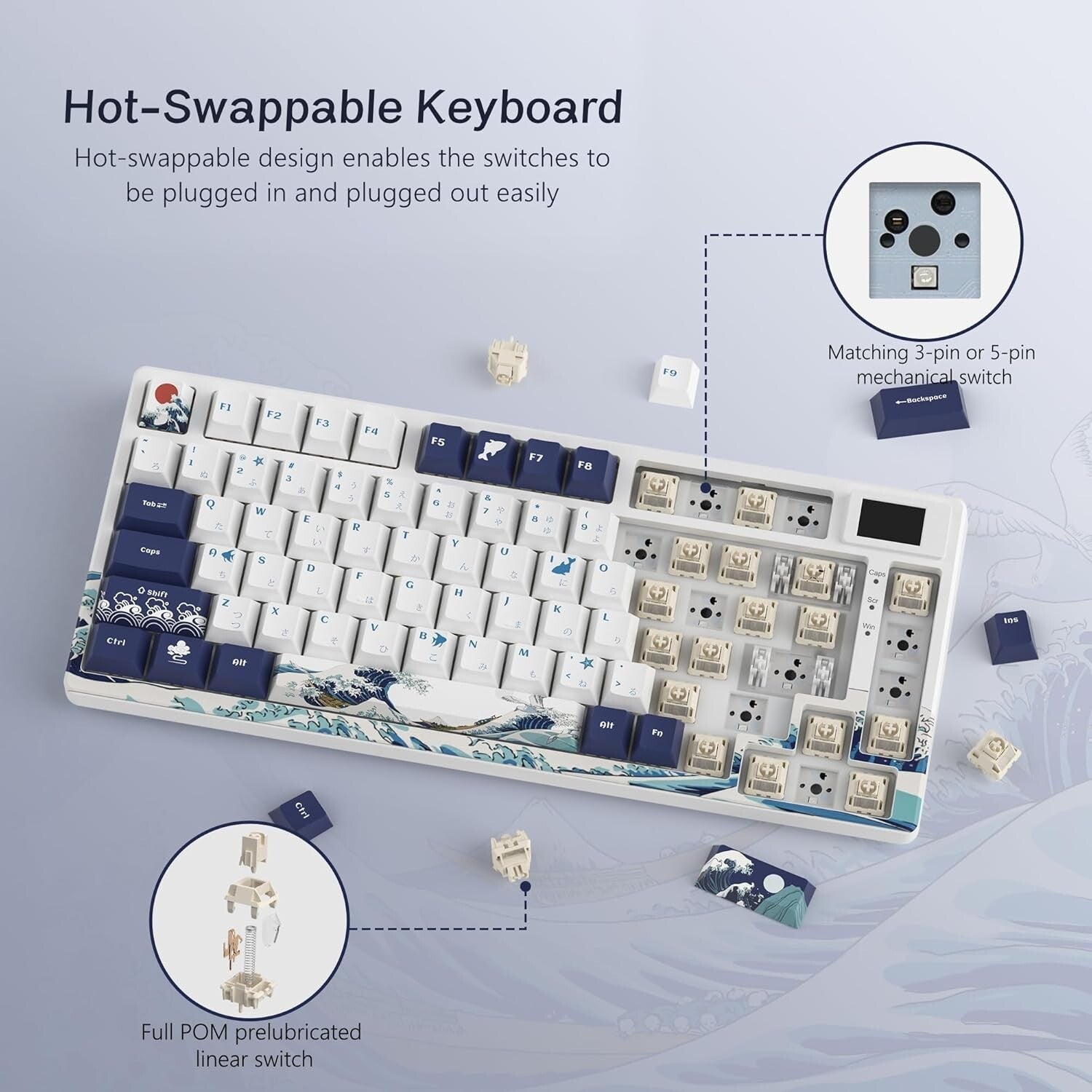 Womier S-K80 75% Mechanical Keyboard with Color OLED and Hot-Swappable Switches