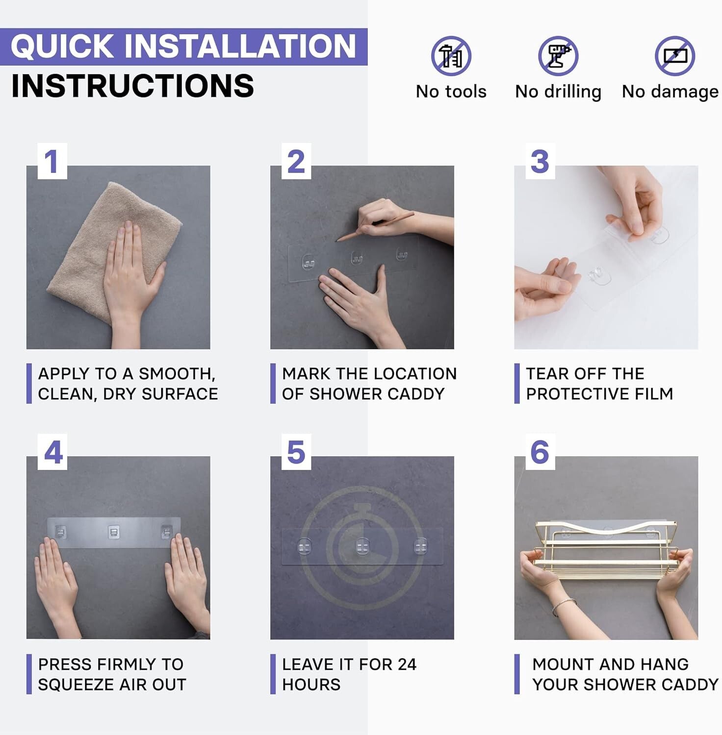 Elegant Gold Stainless Steel Self-Adhesive Shower Caddy - Wall Shelf Organizer