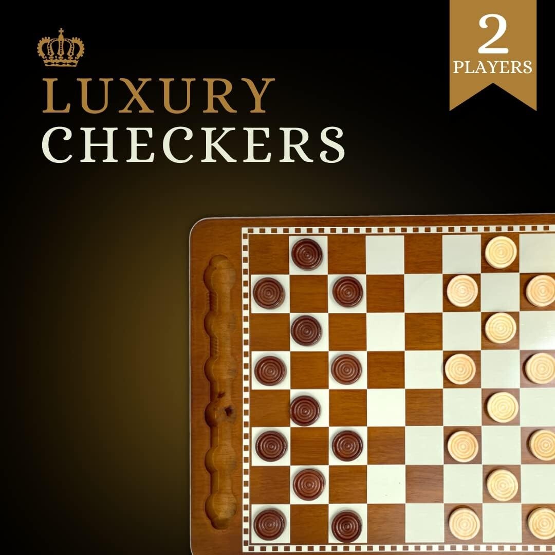 Classic Portable Checkers Set with 24 Wooden Pieces - Family-Friendly Gaming