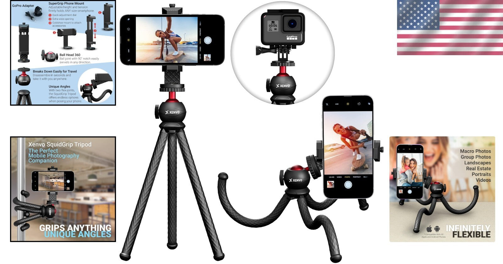 Heavy Duty Flexible Smartphone Tripod - Compatible with iPhone & GoPro