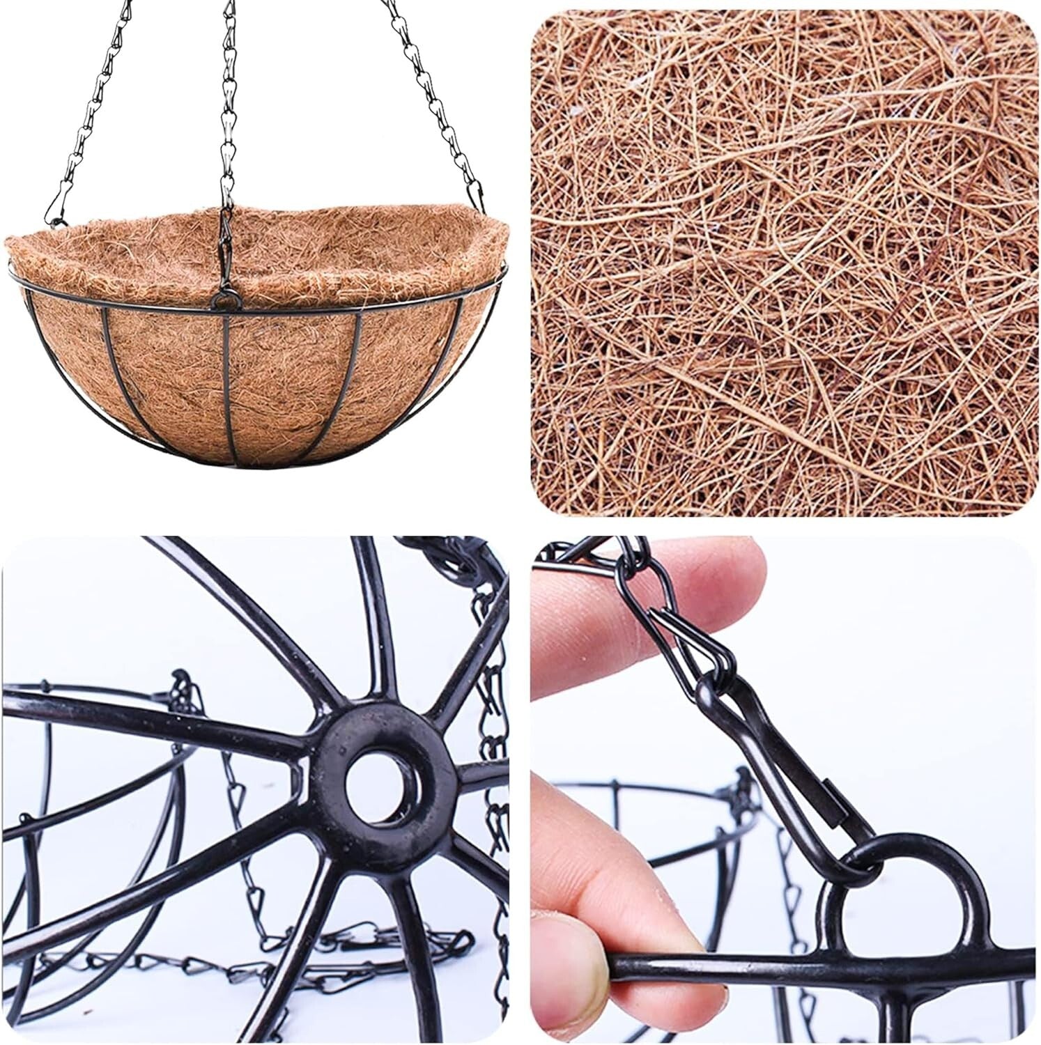 4-Pack 14" Rustic Hanging Baskets with Coco Liners for Vibrant Outdoor Plants