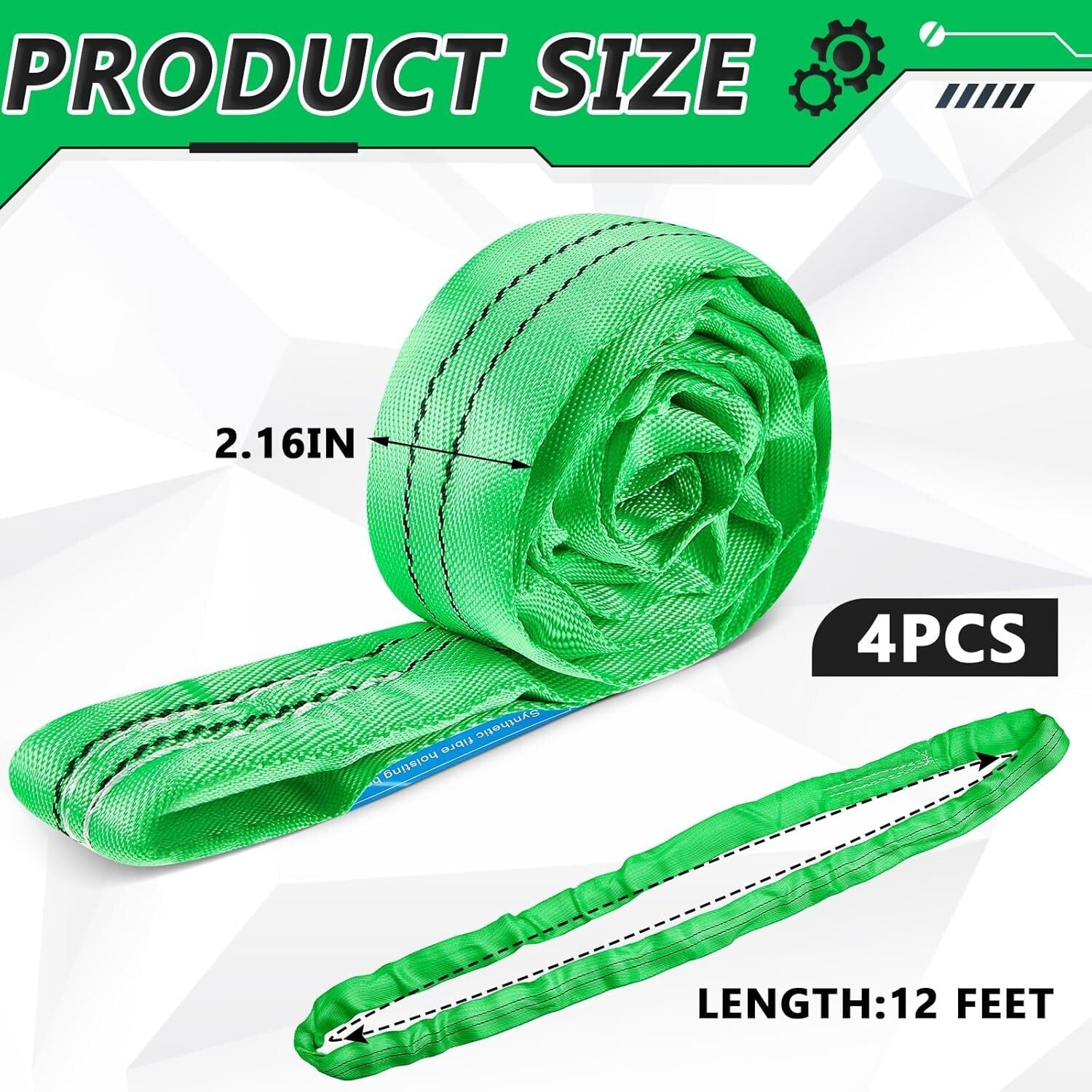 Professional-Grade Lifting Straps - 12 Ft Polyester Slings with 5300 LB Capacity