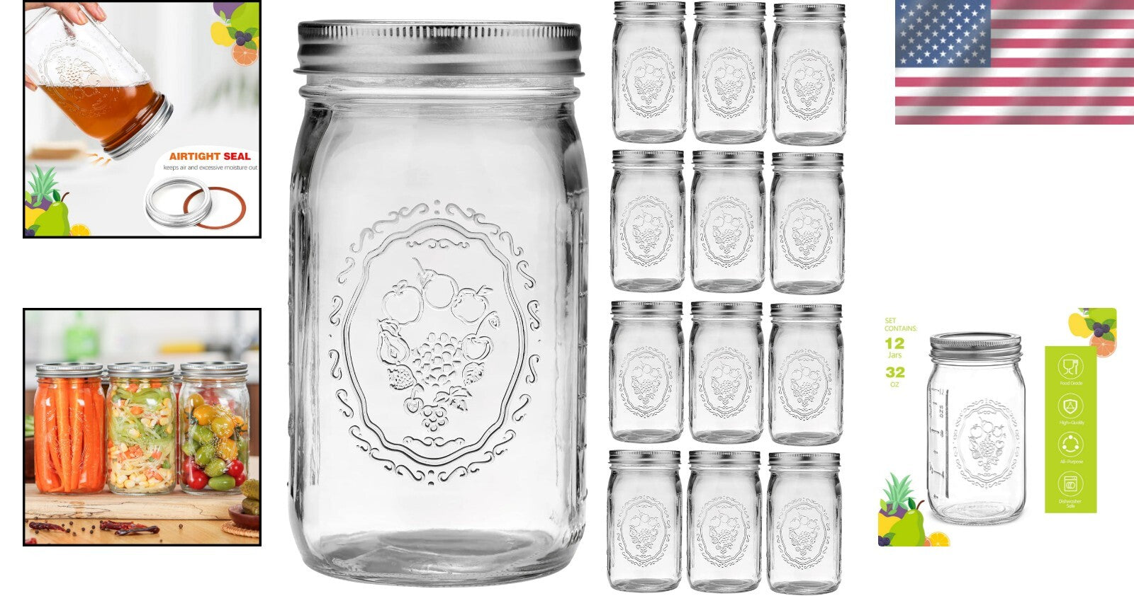 Durable 32 oz Wide Mouth Mason Jars - Perfect for Canning and Pickling Supplies