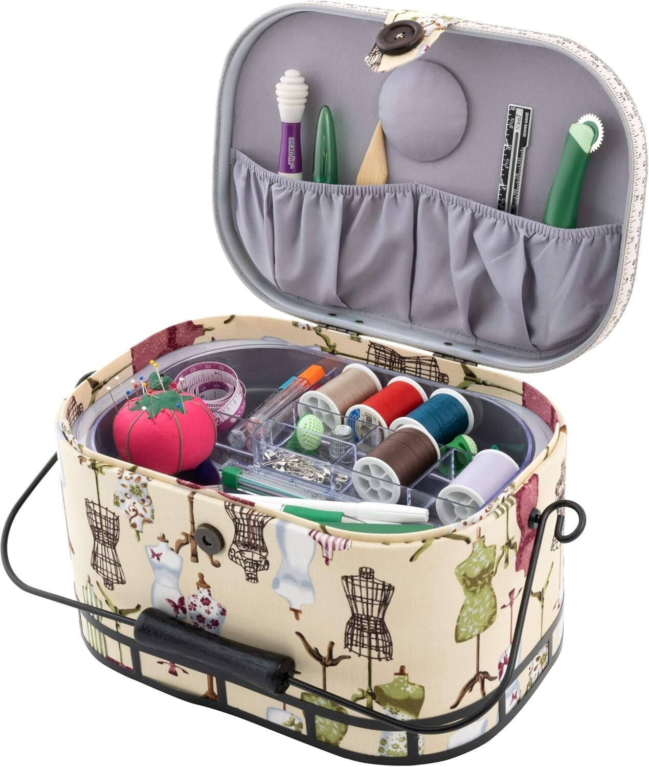 Elegant Oval St. Jane Sewing Basket with Magnetic Closure - Multi-Color Design