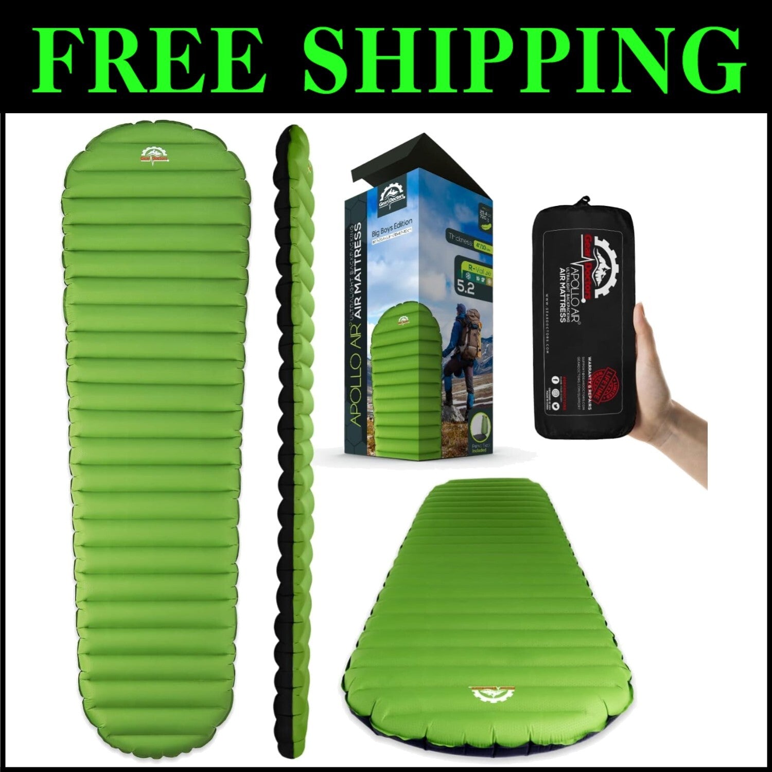 Portable and Foldable Sleeping Pad for Camping - Includes Pump Sack & Repair Kit