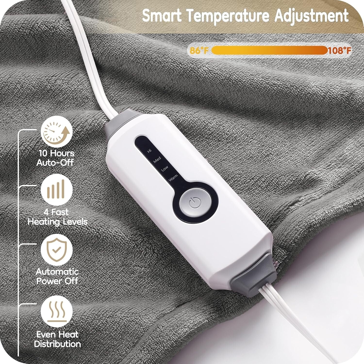 Elegant Full Size Electric Heated Blanket 72"x84" - Flannel with Safety Features