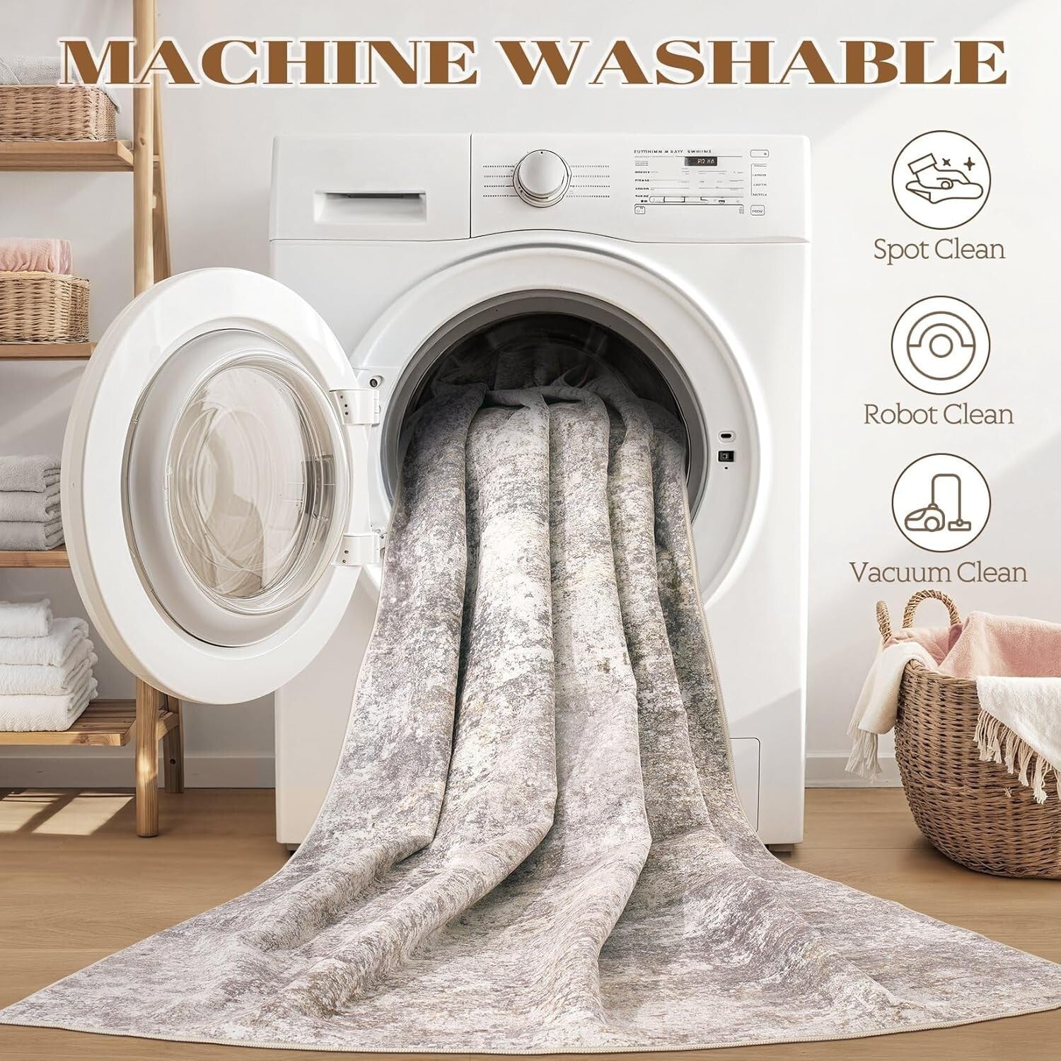 9x12 Washable Area Rug with Non-Slip Backing - Ideal for Living Room & Dining