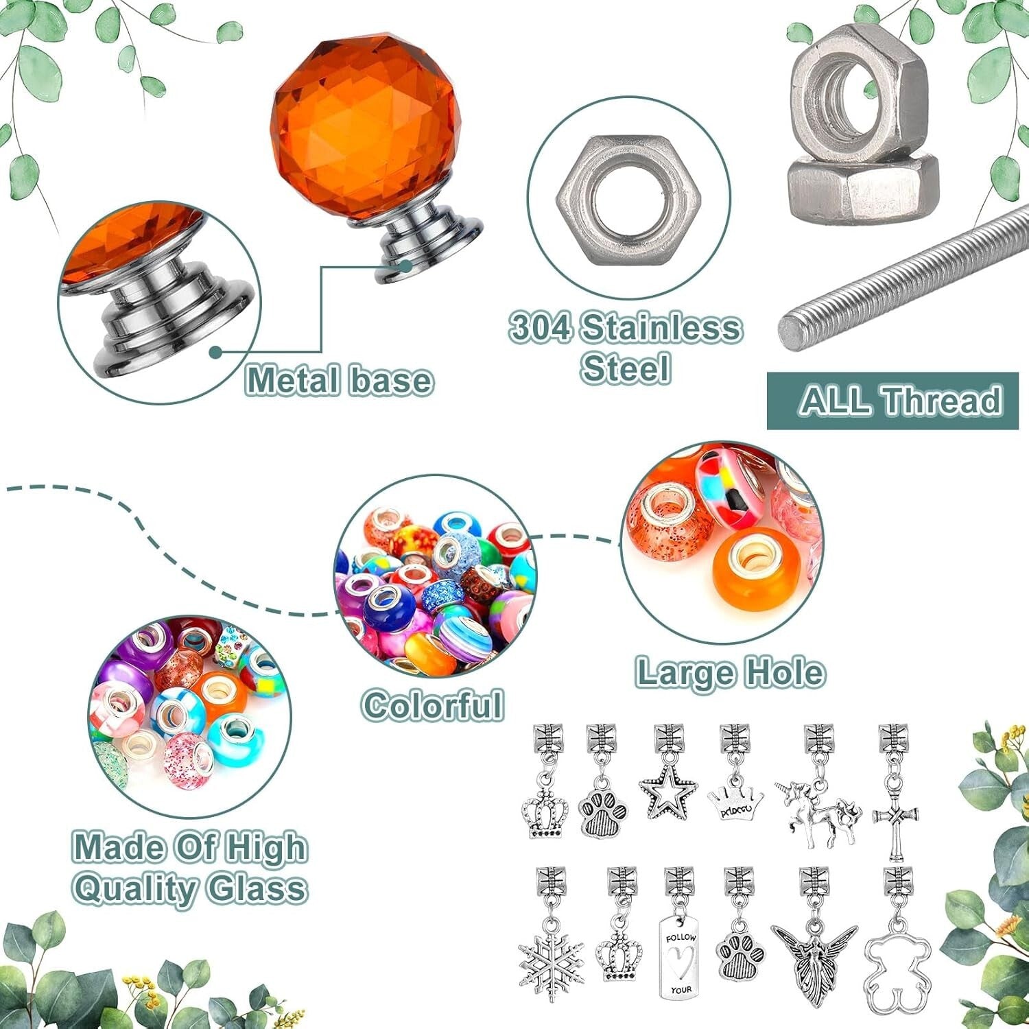 DIY Garden Stake Set with 236 Pieces: Colorful Beads and Crystal Accents