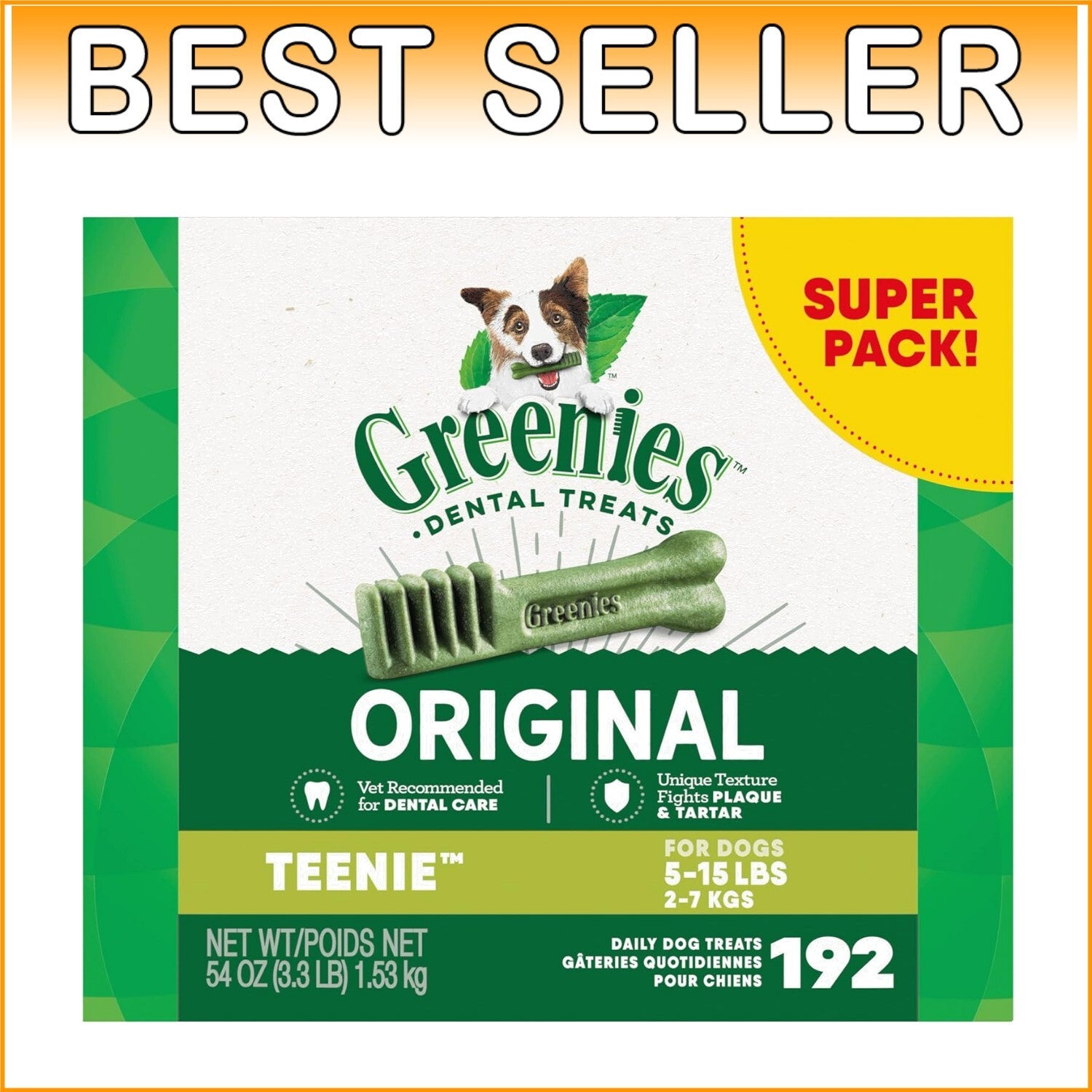 Original Teenie Dental Dog Treats, 54 oz. for Small Breeds - 192 Chewy Treats