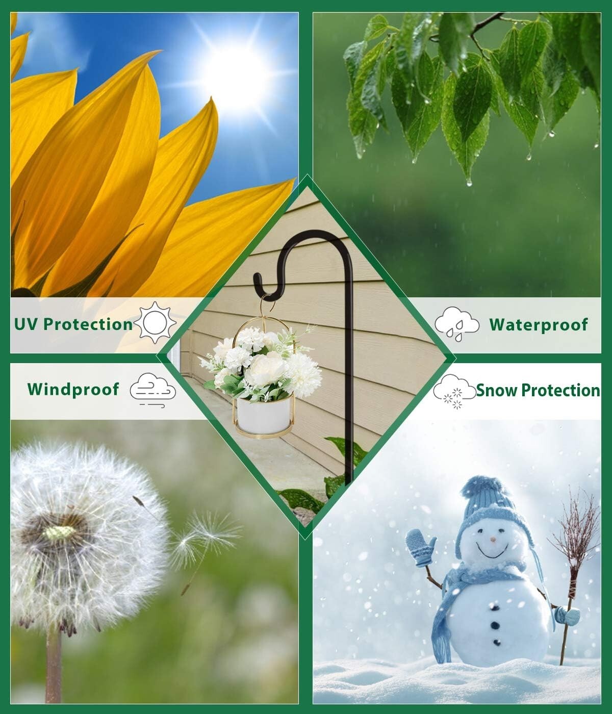 Adjustable Outdoor Shepherd Hook Stand, 5 Prong Base, 76 Inches Tall, 2 Packs