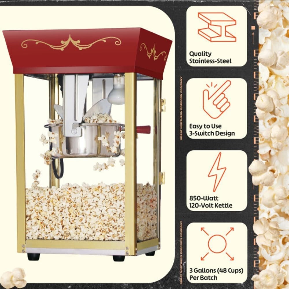 Antique-Style 8 oz Red Countertop Popcorn Machine for Festive Gatherings