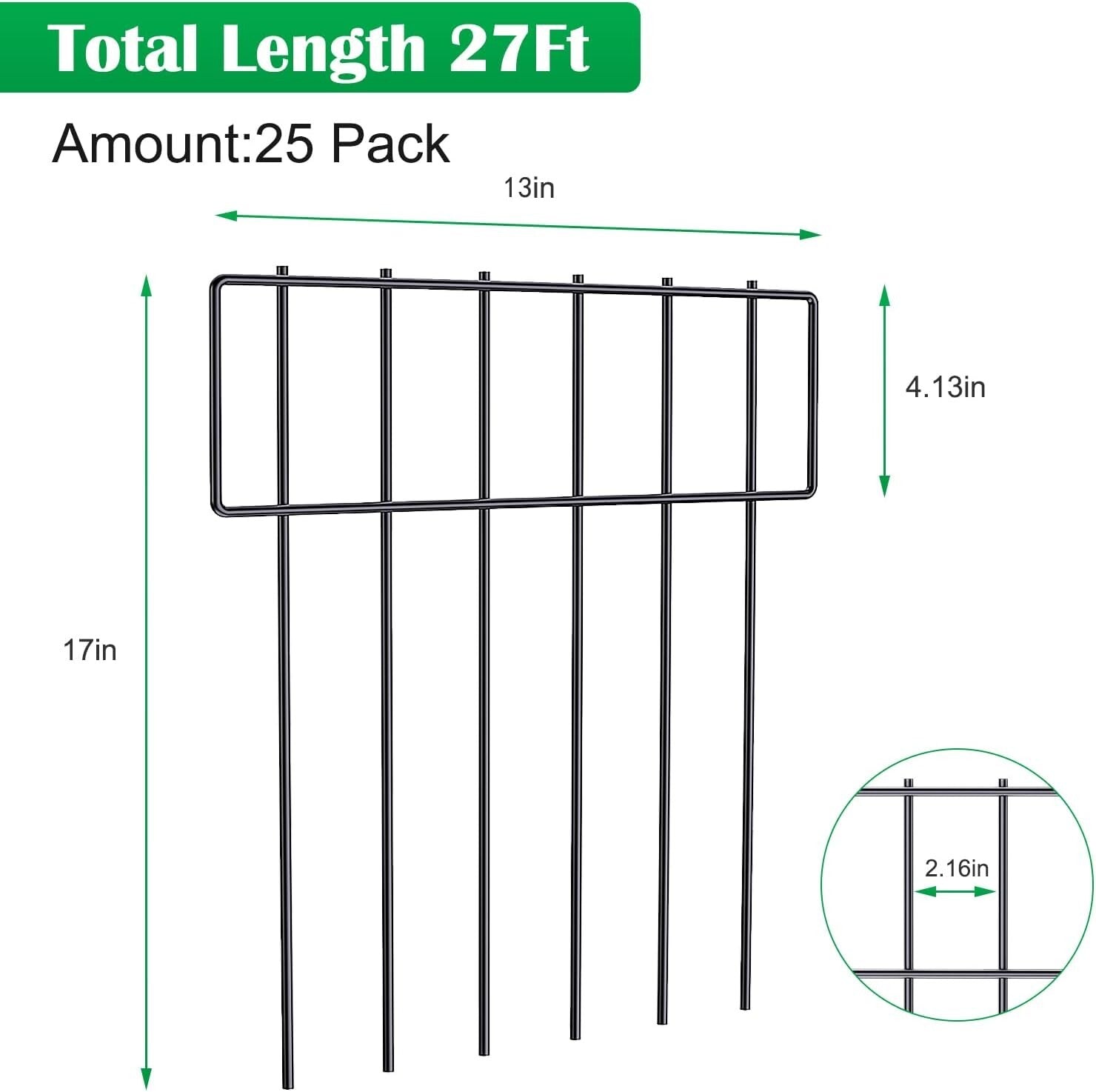 Easy Install Metal Animal Barrier Fence - 25 Panels, 17"H for Garden Protection