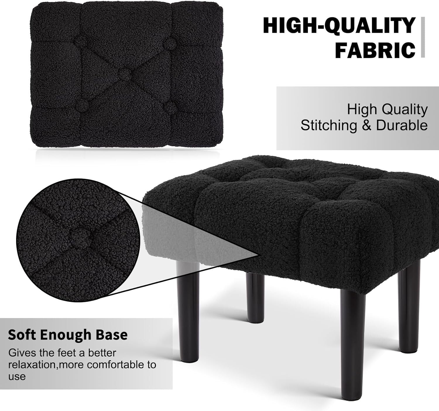 Elegant Jacquard Black Foot Rest Ottoman - Versatile Design for Modern Homes