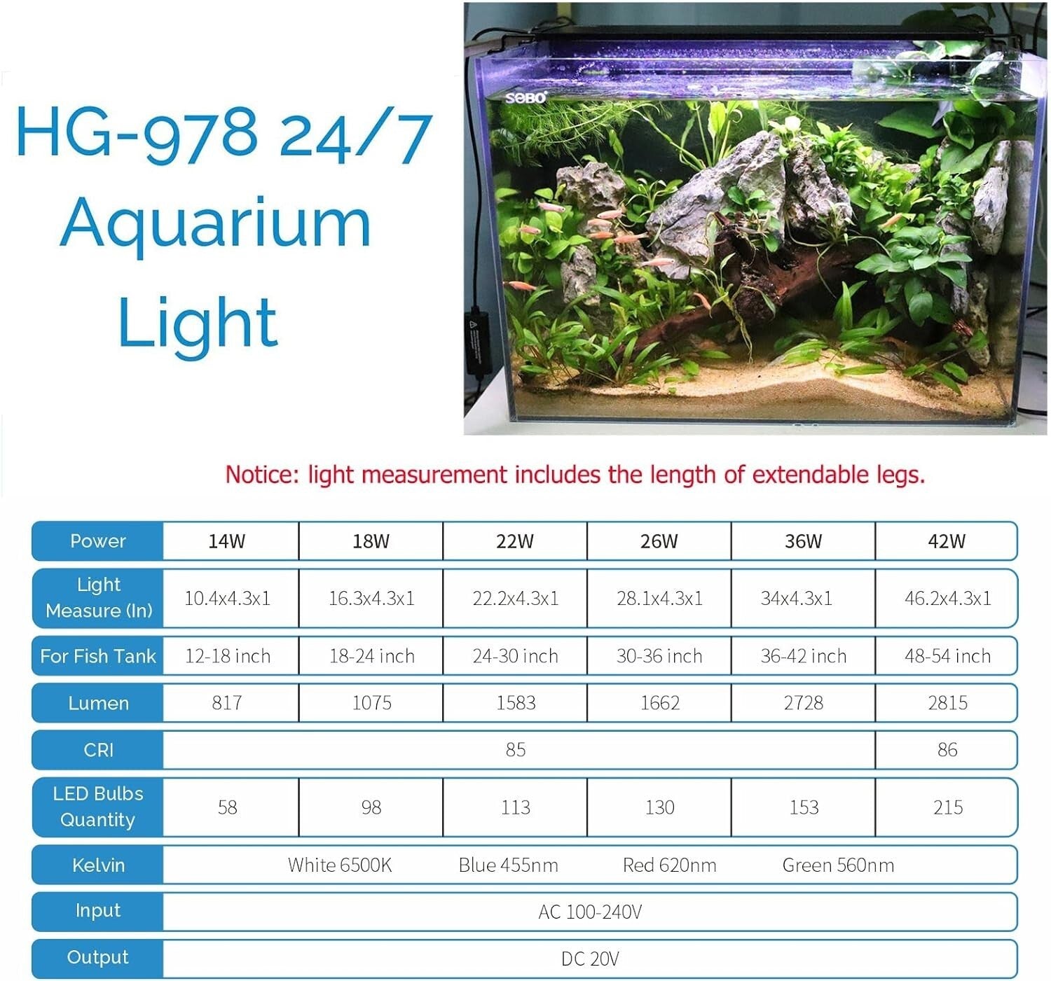 RGB LED Aquarium Light with Remote Control – Perfect for 18-24" Freshwater Tanks