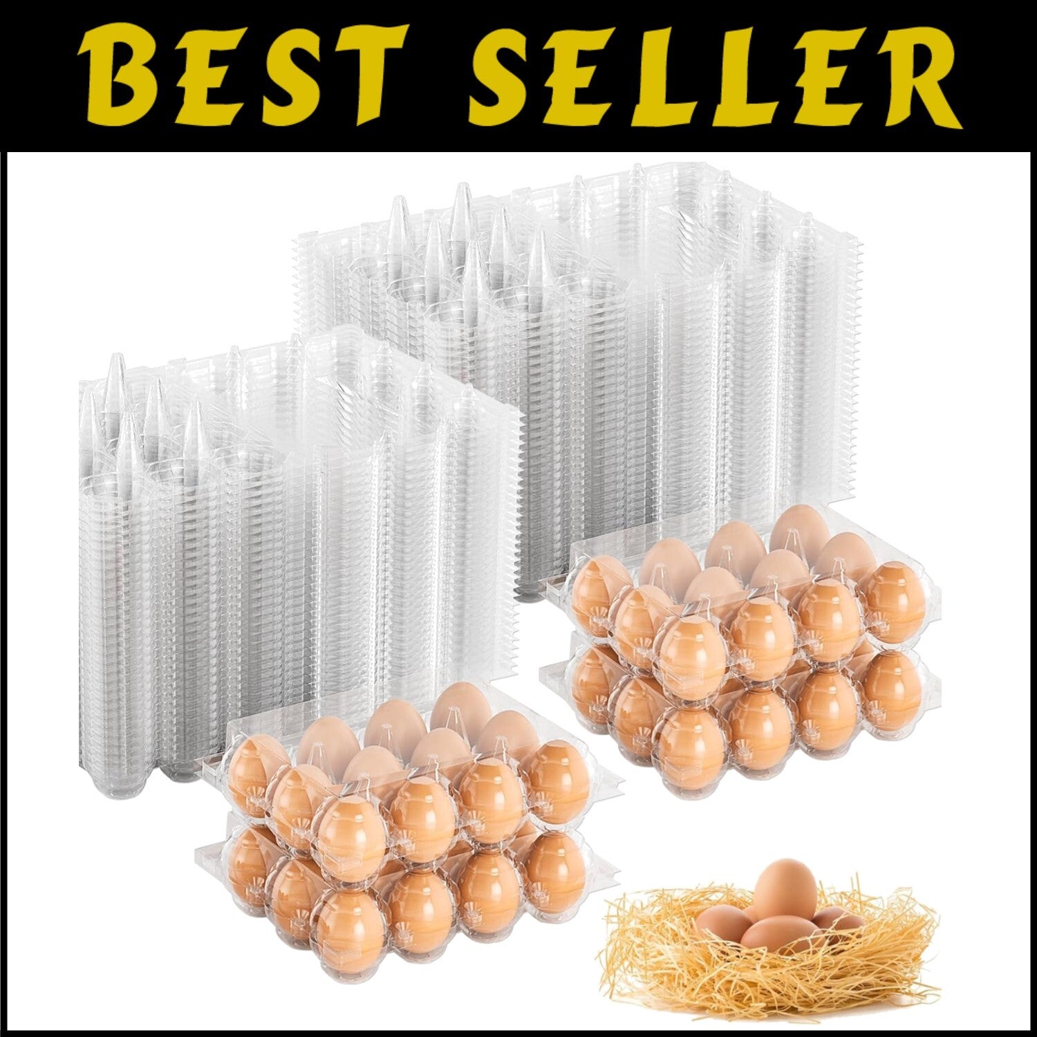 100-Pack Clear Plastic Egg Cartons - Reusable 12 Count Holders for Farm Displays