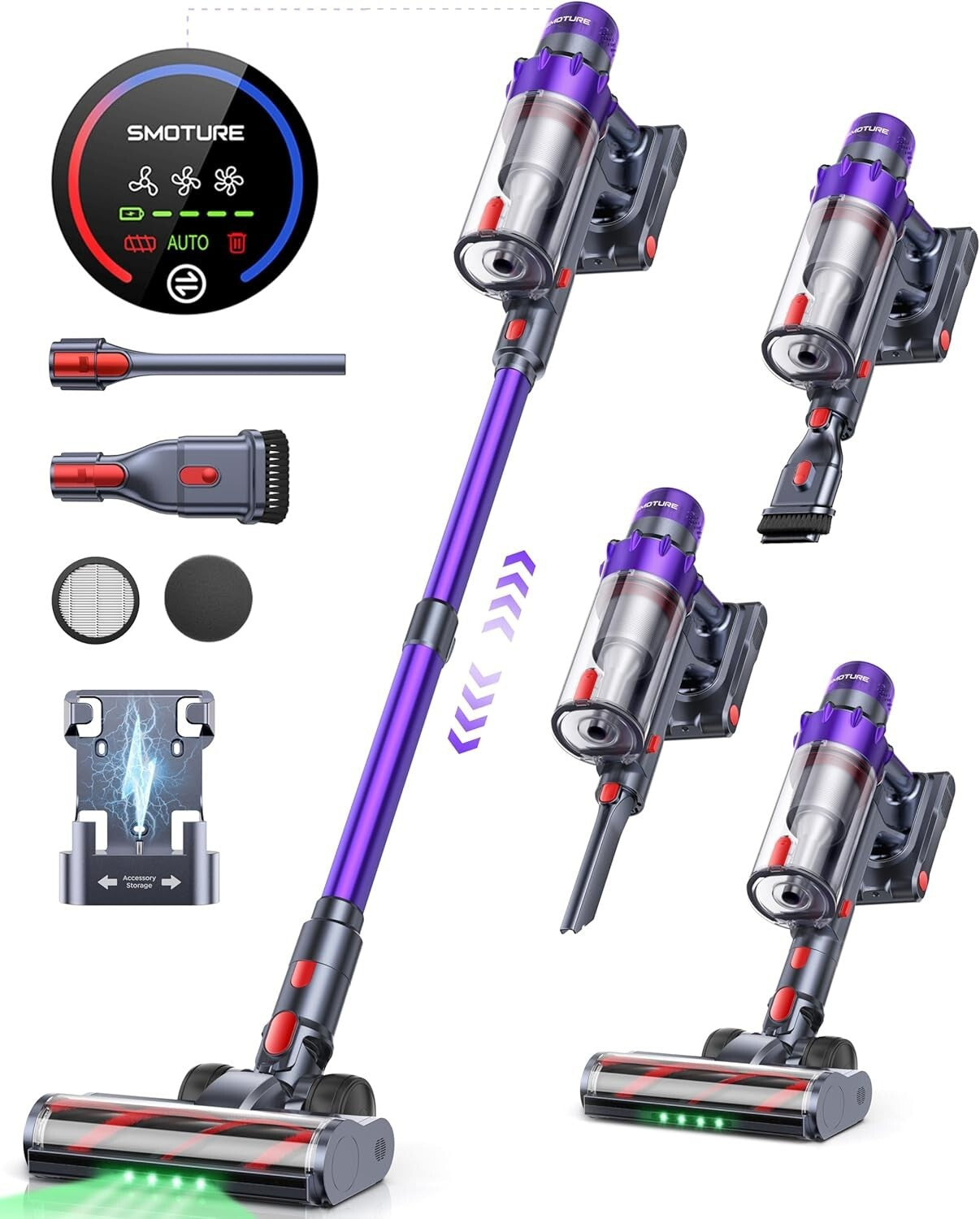 Smart Cordless Vacuum with 45KPA Suction, Auto Mode & 60 Mins Runtime for Homes