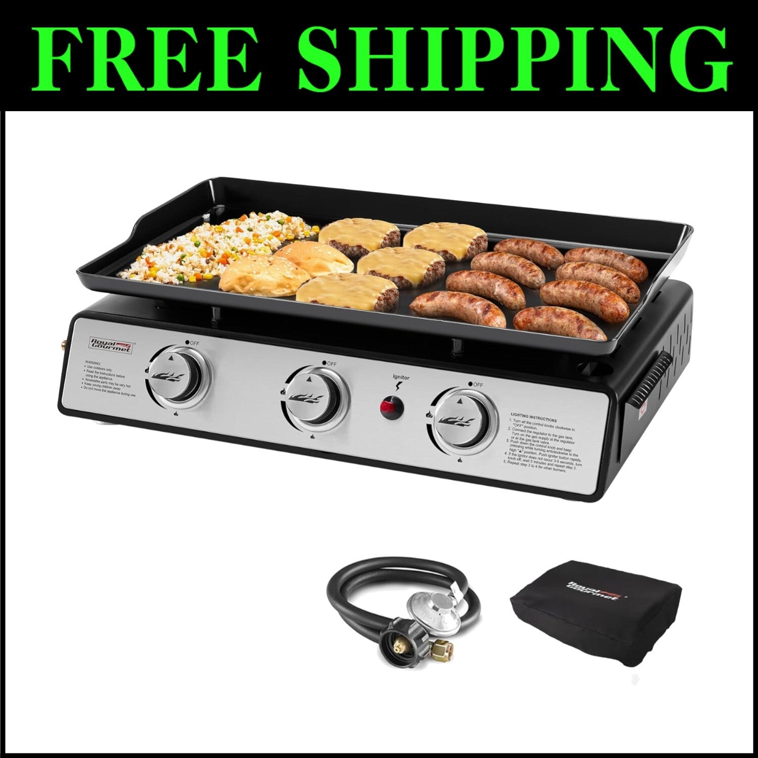 Portable Tabletop Gas Grill Griddle - 319 sq. in Cooking Area for Gatherings