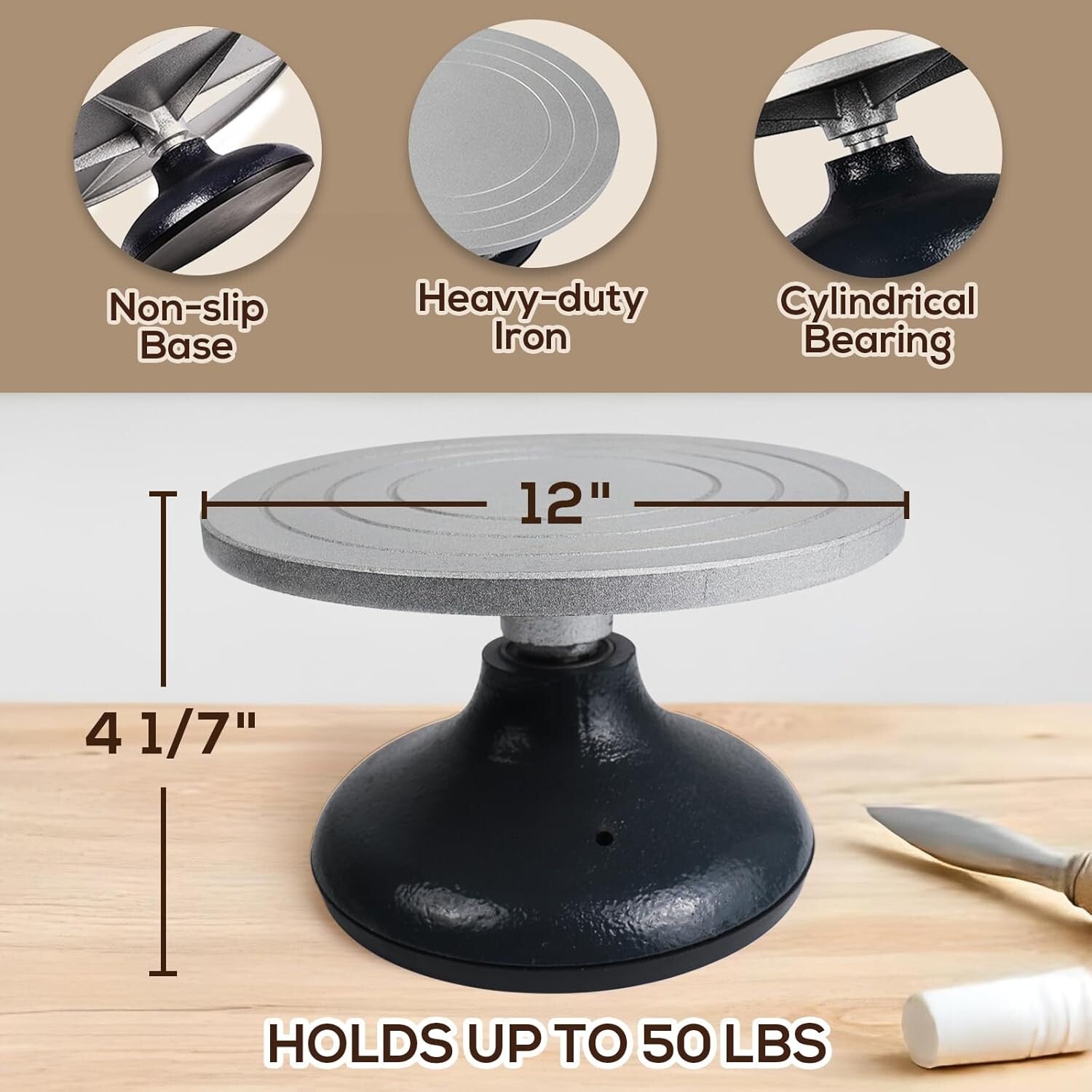 12-Inch Heavy-Duty Pottery Wheel with Non-Slip Base for Artistic Precision