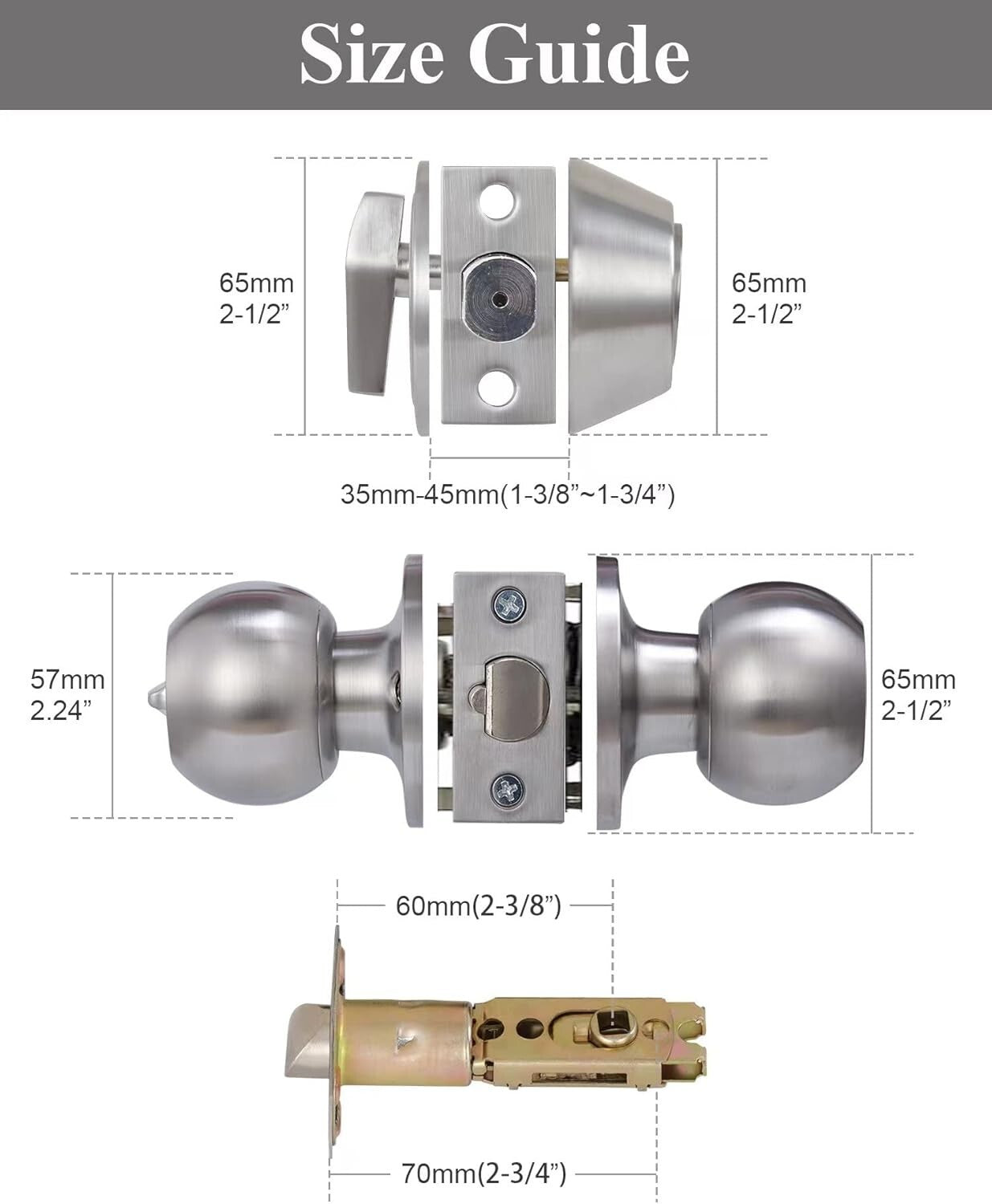Durable Satin Nickel Door Knob Set with Deadbolt - 4 Same Keyed Security