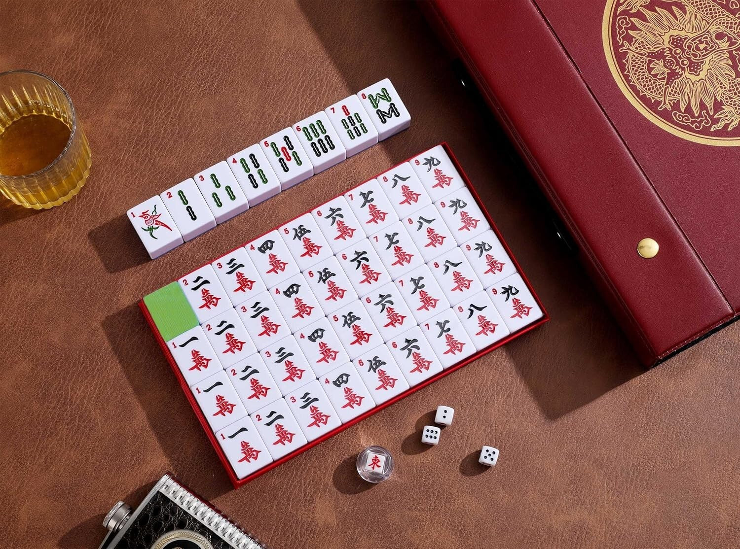 Deluxe 146 Tile Mahjong Set - Professional Quality with Travel Case & Trays