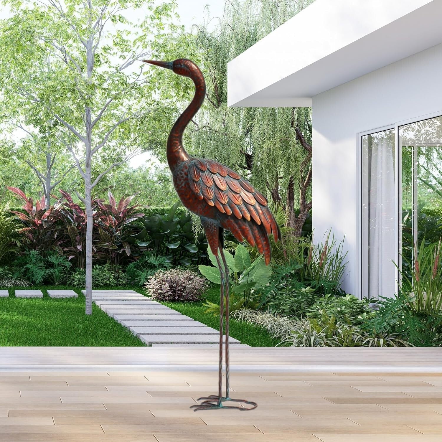 Handcrafted Bronze Crane Statue - Elegant Outdoor Garden Art for All Seasons