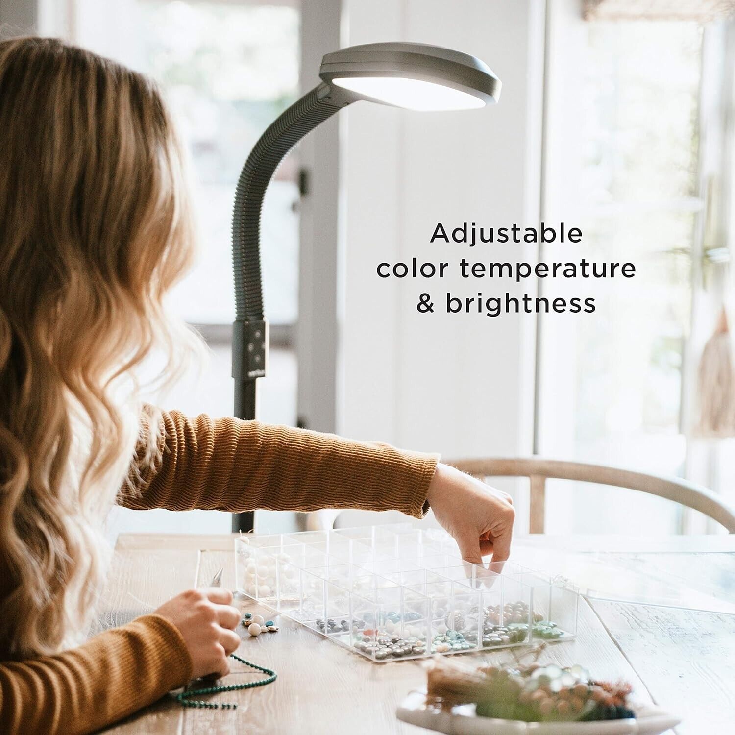 SmartLight Full Spectrum LED Floor Lamp: Adjustable Brightness, Gooseneck Design