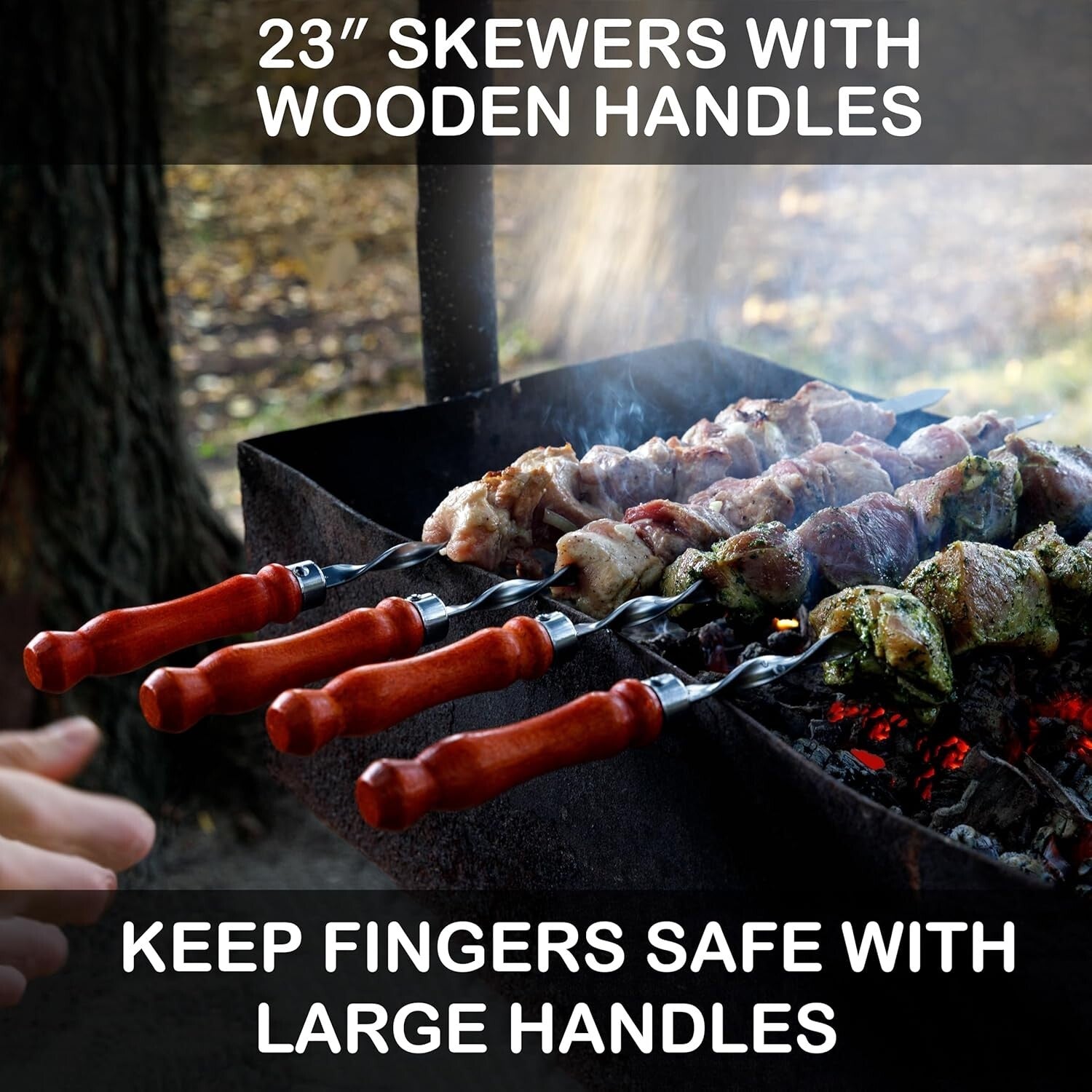 Premium 23.6" BBQ Skewers with Wooden Handles - Set of 10 for Elevated Grilling