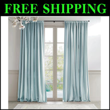 Load image into Gallery viewer, Velvet Room Darkening Curtains with Thermal Insulation - Misty Blue, 2 Panels