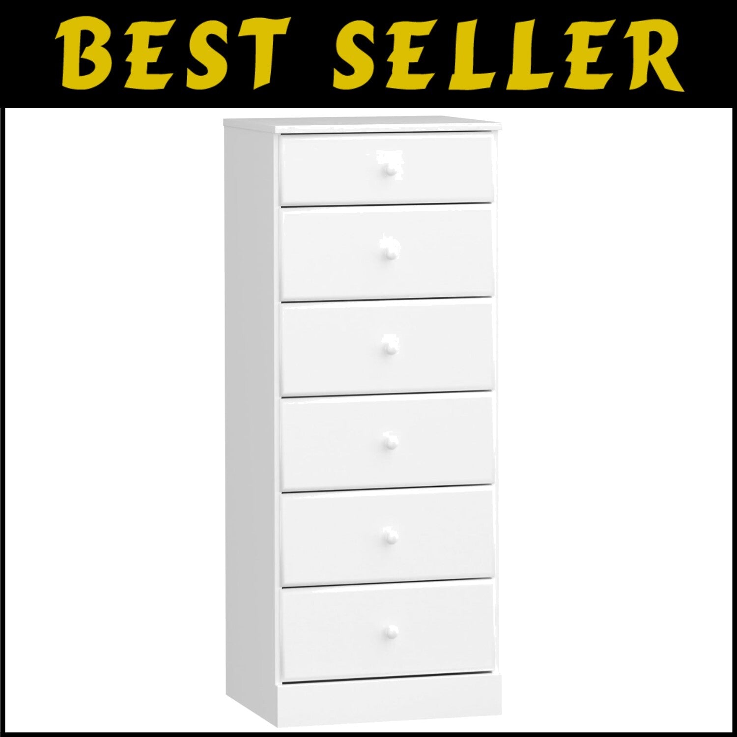 Sleek 6-Drawer White Dresser: Durable Tall Chest Perfect for Organized Bedrooms