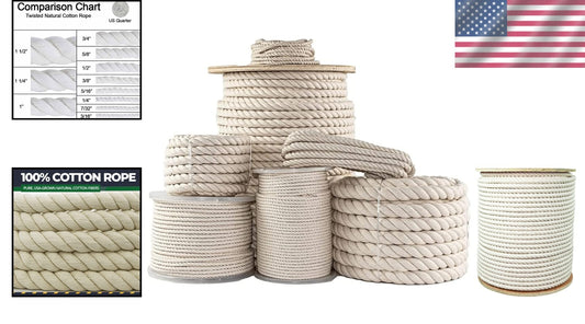 Heavy-Duty 100% Cotton Twisted Rope - Perfect for Crafts & DIY Projects, 600ft
