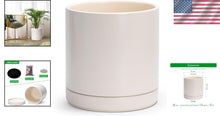 Load image into Gallery viewer, Large Round Ceramic Plant Pot - 10" Oatmeal Planter with Drainage Hole &amp; Saucer