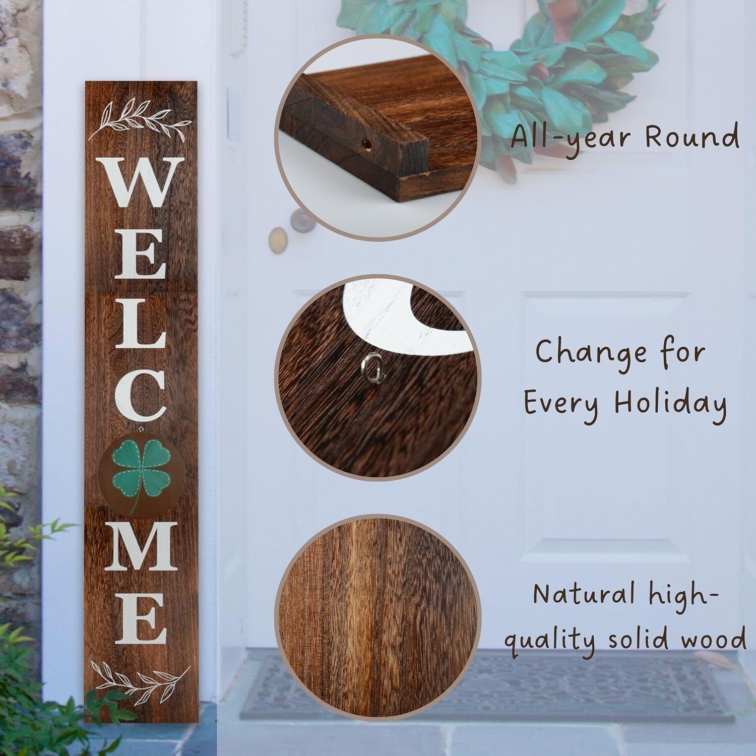 Charming 3.9ft Leaning Welcome Sign with 10 Seasonal Icons - Handmade Decor