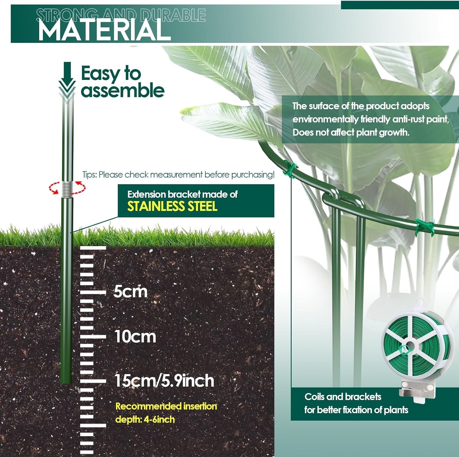 30-Inch Adjustable Garden Support Stakes - 12 Heavy-Duty Iron Stakes for Plants