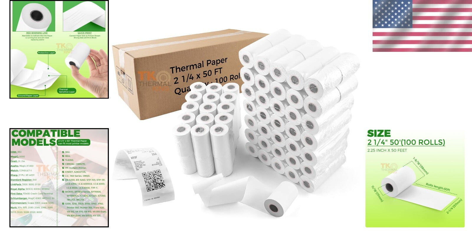 Bulk 100 Pack of 2 1/4" x 50' Receipt Paper - High Quality for Retail Use