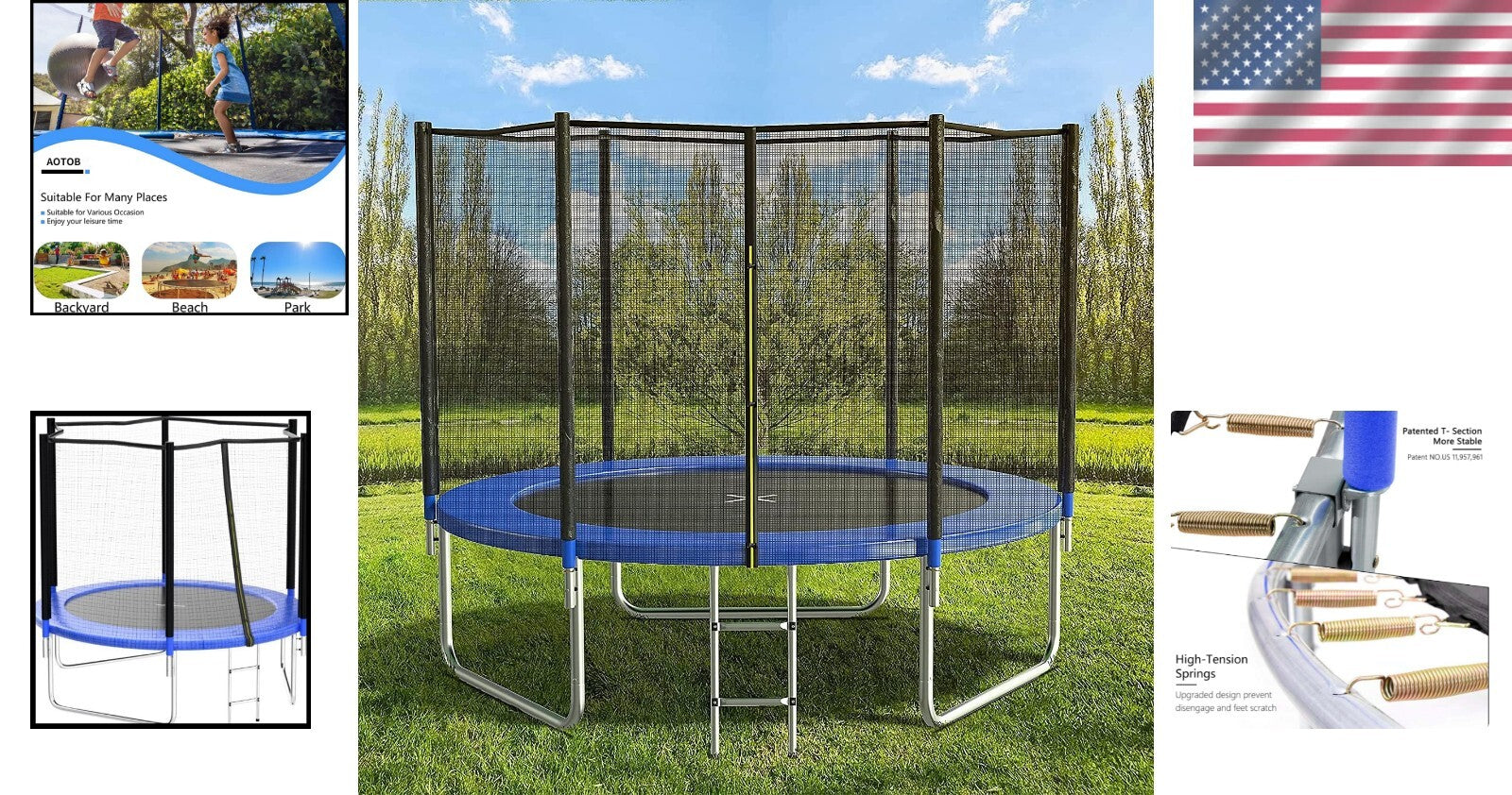 8FT Heavy-Duty Outdoor Trampoline with Ladder, Enclosure, and Spring Cover