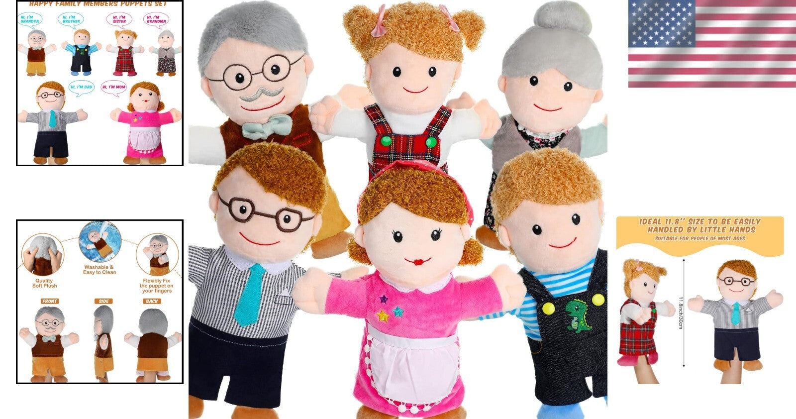 11.8" Family Member Puppet Set - 6 Pieces for Classroom and Home Theater Fun