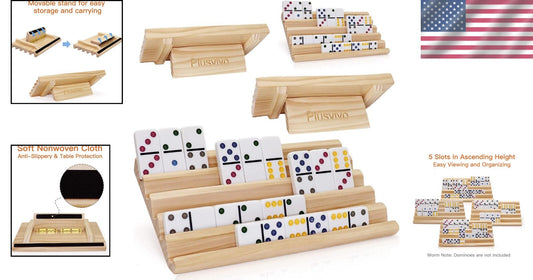 Set of 4 Wooden Domino Racks with Adjustable Stand - Ideal for Mexican Train