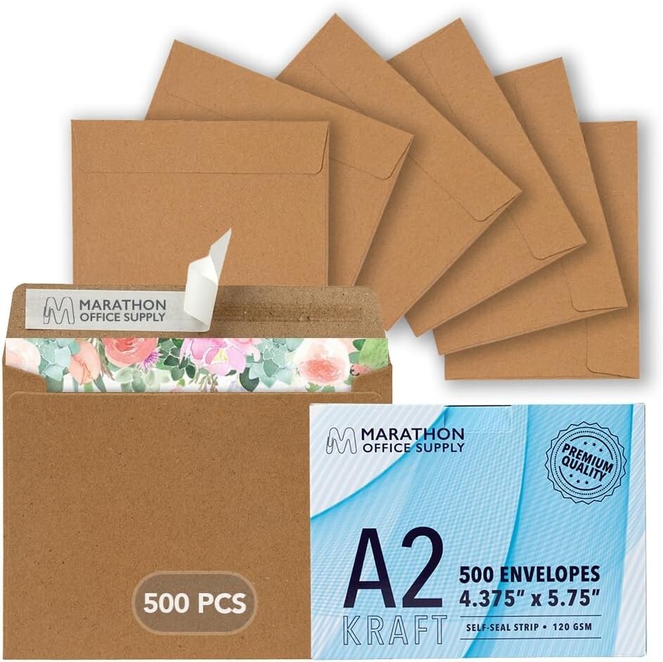 500 Heavy-Duty A2 Kraft Envelopes - Perfect for Invitations, Card Making & More