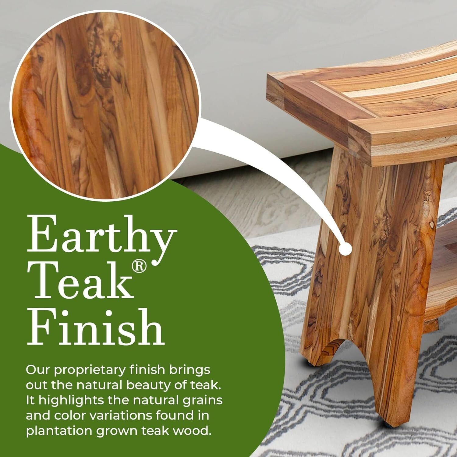 Stylish Waterproof Teak Shower Stool - 18 Inch Design for Comfort & Organization