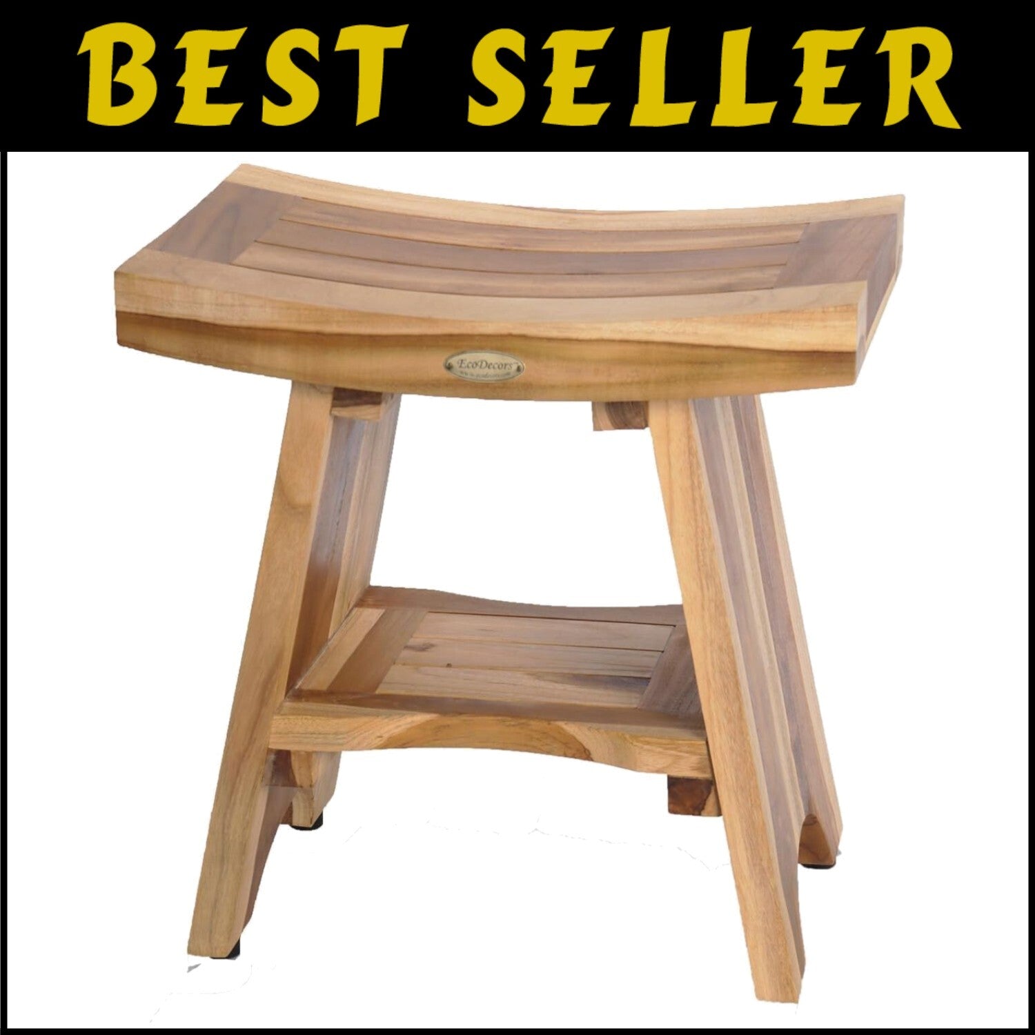 Stylish Waterproof Teak Shower Stool - 18 Inch Design for Comfort & Organization