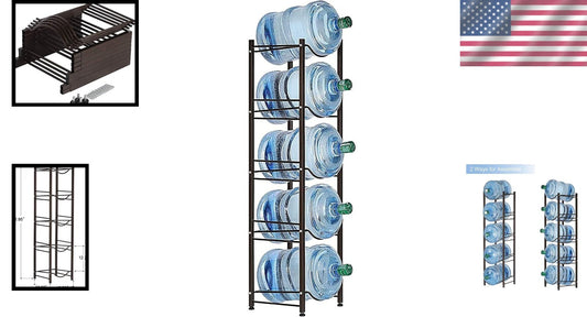 5-Tier Rugged Steel Water Jug Holder - Space-Saving Storage Rack in Dark Brown