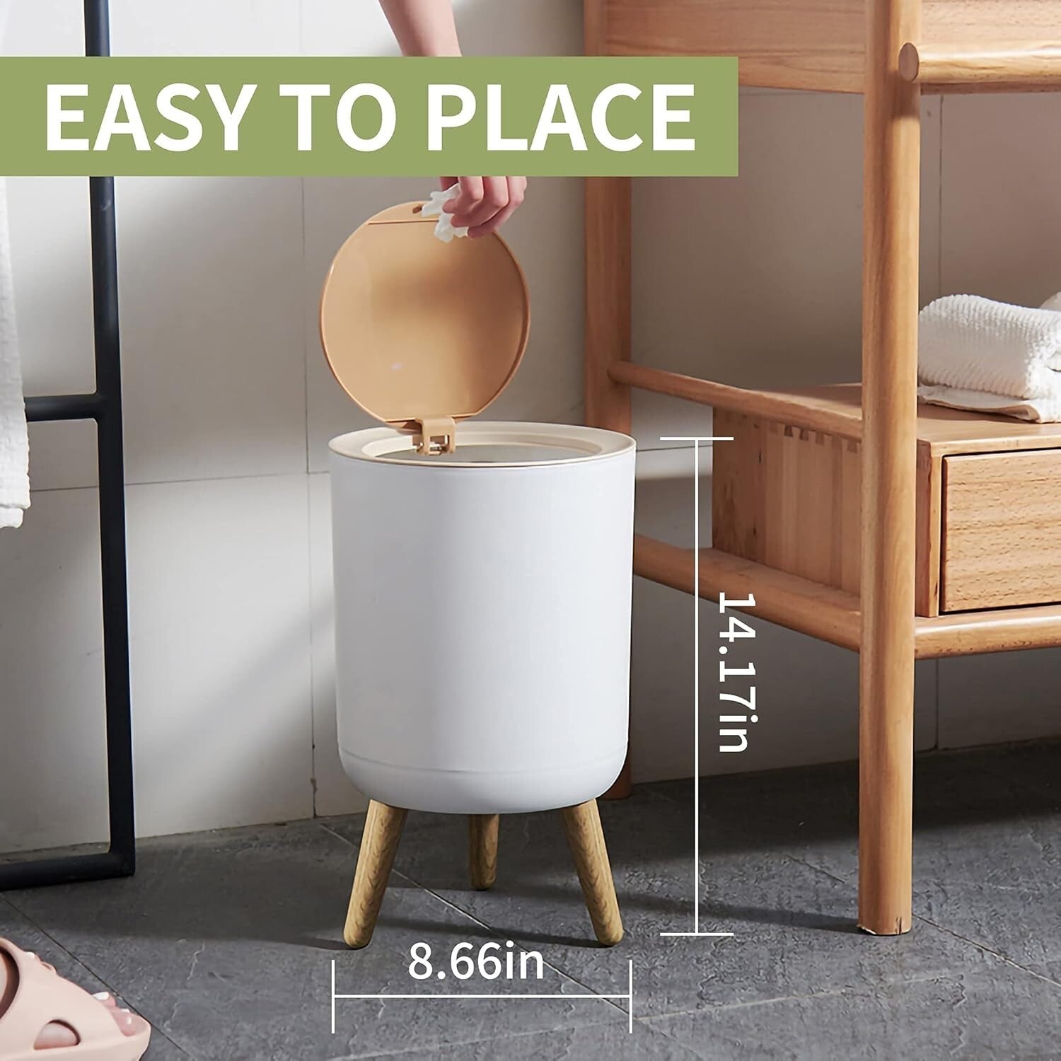 Compact Nordic Garbage Can - 1.8 Gallon Press-Top Trash Bin for Home & Office