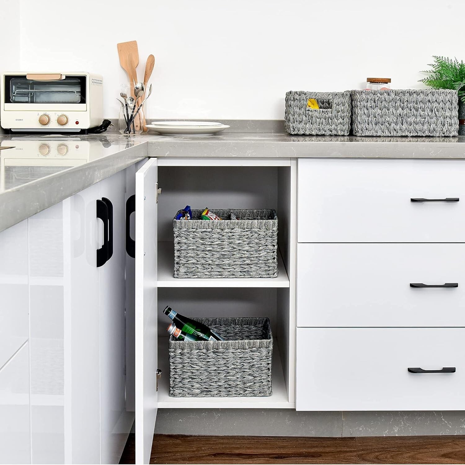 Elegant Gray Woven Baskets for Organizing - 13" Rectangular Design - 2-Pack